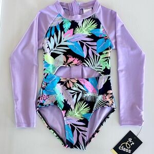 Art Class- One Piece, Zip-Up Swimsuit, Tropical Print, Size 5/6